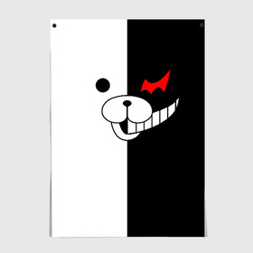 Постер с принтом MONOKUMA (КАПЮШОН) | МОНОКУМА в Петрозаводске, 100% бумага
 | бумага, плотность 150 мг. Матовая, но за счет высокого коэффициента гладкости имеет небольшой блеск и дает на свету блики, но в отличии от глянцевой бумаги не покрыта лаком | anime | bear | black  white | danganronpa | kurokuma | monodam | monokuma | monomi | monotaro | pink | rabbit | school | shirokuma | аниме | главарь | мoноми | монокума | черно белый | школа