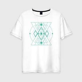 Женская футболка хлопок Oversize с принтом Мужество сакрала в Петрозаводске, 100% хлопок | свободный крой, круглый ворот, спущенный рукав, длина до линии бедер
 | fractal | sacral | сакрал | сакральная геометрия | тетрайдер | треугольник | узоры | фракталы