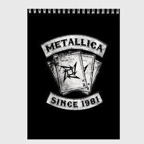 Скетчбук с принтом Metallica в Петрозаводске, 100% бумага
 | 48 листов, плотность листов — 100 г/м2, плотность картонной обложки — 250 г/м2. Листы скреплены сверху удобной пружинной спиралью | album | black | concert | heavy | kirk | metal | metallica | music | rock | tolls | джеймс хэтфилд | кирк хэмметт | клифф бёртон | ларс ульрих | метал | металлика | трэш