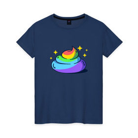 Женская футболка хлопок с принтом Какашка в Петрозаводске, 100% хлопок | прямой крой, круглый вырез горловины, длина до линии бедер, слегка спущенное плечо | арт | единорог | красиво | радуга | рисунок | смешно | цветная | юмор