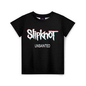 Детская футболка 3D с принтом Slipknot Unsainted в Петрозаводске, 100% гипоаллергенный полиэфир | прямой крой, круглый вырез горловины, длина до линии бедер, чуть спущенное плечо, ткань немного тянется | Тематика изображения на принте: 2019 | metal | music | new | rock | single | slipknot | unsainted