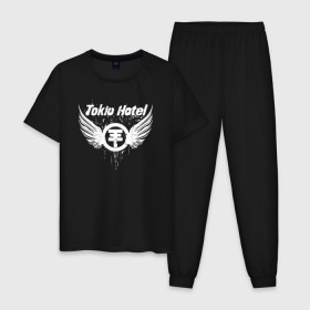 Мужская пижама хлопок с принтом Tokio Hotel в Петрозаводске, 100% хлопок | брюки и футболка прямого кроя, без карманов, на брюках мягкая резинка на поясе и по низу штанин
 | hotel | island | tokio | tokio hotel | альтернативный | билл каулитц | георг листинг | группа | густав шефер | отель | пауэр | поп | рок | синти | синтипоп | токийский | токио | том каулитц | хотель