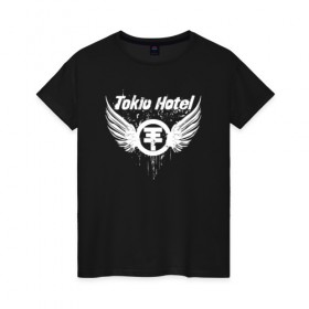 Женская футболка хлопок с принтом Tokio Hotel в Петрозаводске, 100% хлопок | прямой крой, круглый вырез горловины, длина до линии бедер, слегка спущенное плечо | hotel | island | tokio | tokio hotel | альтернативный | билл каулитц | георг листинг | группа | густав шефер | отель | пауэр | поп | рок | синти | синтипоп | токийский | токио | том каулитц | хотель
