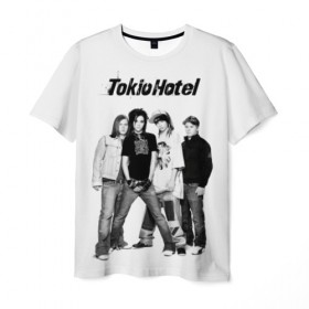 Мужская футболка 3D с принтом Tokio Hotel в Петрозаводске, 100% полиэфир | прямой крой, круглый вырез горловины, длина до линии бедер | alternative rock | band | bill kaulitz | boys | german | hotel | music | pop rock | powerpop | synthpop | tokyo | tom ka | альтернативный рок | билл каулитц | георг листинг | группа | густав шефер | мальчики | музыка | немецкая | отель | пауэр поп