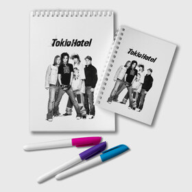 Блокнот с принтом Tokio Hotel в Петрозаводске, 100% бумага | 48 листов, плотность листов — 60 г/м2, плотность картонной обложки — 250 г/м2. Листы скреплены удобной пружинной спиралью. Цвет линий — светло-серый
 | alternative rock | band | bill kaulitz | boys | german | hotel | music | pop rock | powerpop | synthpop | tokyo | tom ka | альтернативный рок | билл каулитц | георг листинг | группа | густав шефер | мальчики | музыка | немецкая | отель | пауэр поп
