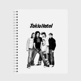 Тетрадь с принтом Tokio Hotel в Петрозаводске, 100% бумага | 48 листов, плотность листов — 60 г/м2, плотность картонной обложки — 250 г/м2. Листы скреплены сбоку удобной пружинной спиралью. Уголки страниц и обложки скругленные. Цвет линий — светло-серый
 | Тематика изображения на принте: alternative rock | band | bill kaulitz | boys | german | hotel | music | pop rock | powerpop | synthpop | tokyo | tom ka | альтернативный рок | билл каулитц | георг листинг | группа | густав шефер | мальчики | музыка | немецкая | отель | пауэр поп