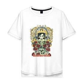 Мужская футболка хлопок Oversize с принтом Королева игры в Петрозаводске, 100% хлопок | свободный крой, круглый ворот, “спинка” длиннее передней части | девушка | змея | корона | роза | татуировка | череп