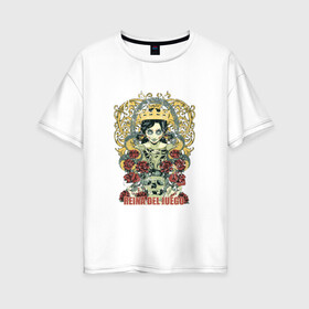 Женская футболка хлопок Oversize с принтом Королева игры в Петрозаводске, 100% хлопок | свободный крой, круглый ворот, спущенный рукав, длина до линии бедер
 | девушка | змея | корона | роза | татуировка | череп