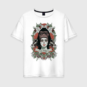 Женская футболка хлопок Oversize с принтом Жизнь в Петрозаводске, 100% хлопок | свободный крой, круглый ворот, спущенный рукав, длина до линии бедер
 | волк | девушка | обезьяна | роза | татуировка