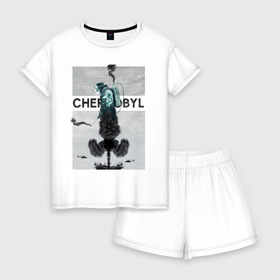 Женская пижама с шортиками хлопок с принтом Чернобыль 11 в Петрозаводске, 100% хлопок | футболка прямого кроя, шорты свободные с широкой мягкой резинкой | chernobyl | nuclear | pripyat | припять | сериал | чернобыль