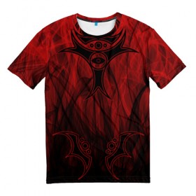 Мужская футболка 3D с принтом Red-n-black okto в Петрозаводске, 100% полиэфир | прямой крой, круглый вырез горловины, длина до линии бедер | okto | байкер | всевидящее око | геометрия | красный | мото | огонь | узор | чёрный