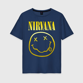 Женская футболка хлопок Oversize с принтом NIRVANA (НА СПИНЕ) в Петрозаводске, 100% хлопок | свободный крой, круглый ворот, спущенный рукав, длина до линии бедер
 | nirvana | альтернативный рок | гранж | группа | курт кобейн | логотип нирвана | музыка | нирвана | песни | рок