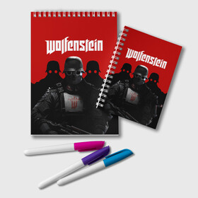 Блокнот с принтом Wolfenstein в Петрозаводске, 100% бумага | 48 листов, плотность листов — 60 г/м2, плотность картонной обложки — 250 г/м2. Листы скреплены удобной пружинной спиралью. Цвет линий — светло-серый
 | cyberpilot | new colossus | new order | old blood | wolfenstein | youngblood | игры