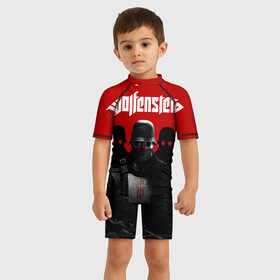 Детский купальный костюм 3D с принтом Wolfenstein в Петрозаводске, Полиэстер 85%, Спандекс 15% | застежка на молнии на спине | cyberpilot | new colossus | new order | old blood | wolfenstein | youngblood | игры