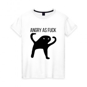 Женская футболка хлопок с принтом Angry as Fuck в Петрозаводске, 100% хлопок | прямой крой, круглый вырез горловины, длина до линии бедер, слегка спущенное плечо | angry | cat | meme | truxkot19 | кот | мем | ъуъ