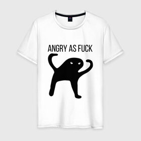 Мужская футболка хлопок с принтом Angry as Fuck в Петрозаводске, 100% хлопок | прямой крой, круглый вырез горловины, длина до линии бедер, слегка спущенное плечо. | Тематика изображения на принте: angry | cat | meme | truxkot19 | кот | мем | ъуъ