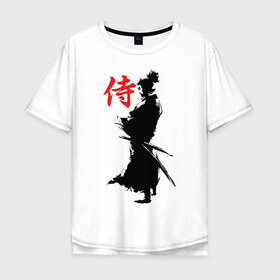 Мужская футболка хлопок Oversize с принтом Самурай в Петрозаводске, 100% хлопок | свободный крой, круглый ворот, “спинка” длиннее передней части | Тематика изображения на принте: воин | восточные | дух | единоборства | иероглиф | катана | о.м.с.к. | самурай | самурайский | сегун | япония