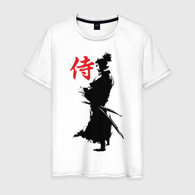 Мужская футболка хлопок с принтом Самурай в Петрозаводске, 100% хлопок | прямой крой, круглый вырез горловины, длина до линии бедер, слегка спущенное плечо. | воин | восточные | дух | единоборства | иероглиф | катана | о.м.с.к. | самурай | самурайский | сегун | япония