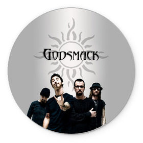 Коврик для мышки круглый с принтом Godsmack в Петрозаводске, резина и полиэстер | круглая форма, изображение наносится на всю лицевую часть | Тематика изображения на принте: alternative | american rock | crimson | grunge | hardrock | heavy | heavy metal | i stand alone | nu metal | post grunge | rock | sully erna | альтернатива | грандж | рок | хард рок | хэви