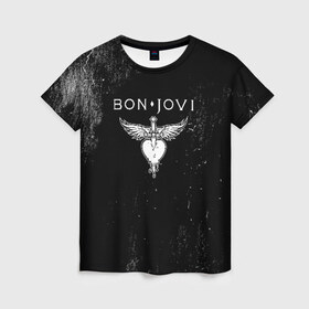 Женская футболка 3D с принтом Bon Jovi в Петрозаводске, 100% полиэфир ( синтетическое хлопкоподобное полотно) | прямой крой, круглый вырез горловины, длина до линии бедер | bon jovi | john | альбом | арена | бон | бон джови | глэм | группа | джови | джон | метал | музыка | надпись | песни | поп | попрок | рок | рокер | смайл | солист | софт | стена | хард | хеви | хевиметал