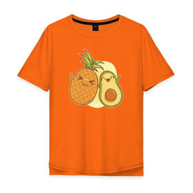 Мужская футболка хлопок Oversize с принтом Ананас и Авокадо в Петрозаводске, 100% хлопок | свободный крой, круглый ворот, “спинка” длиннее передней части | summer | еда | летние | лето | фрукты
