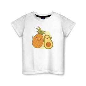 Детская футболка хлопок с принтом Ананас и Авокадо в Петрозаводске, 100% хлопок | круглый вырез горловины, полуприлегающий силуэт, длина до линии бедер | Тематика изображения на принте: summer | еда | летние | лето | фрукты