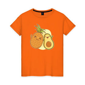 Женская футболка хлопок с принтом Ананас и Авокадо в Петрозаводске, 100% хлопок | прямой крой, круглый вырез горловины, длина до линии бедер, слегка спущенное плечо | summer | еда | летние | лето | фрукты