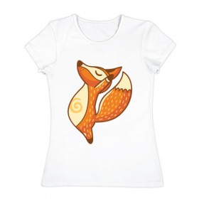 Женская футболка хлопок с принтом Лисенок занимается йогой в Петрозаводске, 100% хлопок | прямой крой, круглый вырез горловины, длина до линии бедер, слегка спущенное плечо | fox | гимнастика | йога | лис | лиса | лисенок | рыжая | упражнения