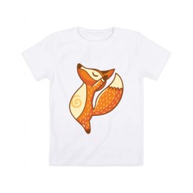 Детская футболка хлопок с принтом Лисенок занимается йогой в Петрозаводске, 100% хлопок | круглый вырез горловины, полуприлегающий силуэт, длина до линии бедер | fox | гимнастика | йога | лис | лиса | лисенок | рыжая | упражнения