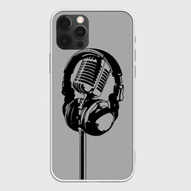 Чехол для iPhone 12 Pro Max с принтом Микрофон в Петрозаводске, Силикон |  | black | gray | headphones | microphone | music | music lover | sound | звук | меломан | микрофон | музыка | наушники | серый | черный