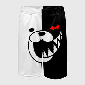 Детские спортивные шорты 3D с принтом MONOKUMA в Петрозаводске,  100% полиэстер
 | пояс оформлен широкой мягкой резинкой, ткань тянется
 | Тематика изображения на принте: anime | bear | black  white | danganronpa | kurokuma | monodam | monokuma | monomi | monotaro | pink | rabbit | school | shirokuma | аниме | главарь | мoноми | монокума | черно белый | школа