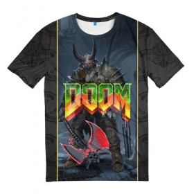Мужская футболка 3D с принтом Doom Enternal в Петрозаводске, 100% полиэфир | прямой крой, круглый вырез горловины, длина до линии бедер | 3d | doom enternal | игра | компьютерная | логотип | темный | шутер