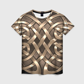 Женская футболка 3D с принтом Кельтские узоры в Петрозаводске, 100% полиэфир ( синтетическое хлопкоподобное полотно) | прямой крой, круглый вырез горловины, длина до линии бедер | 3d | арт | кельтские узоры | медь | черный