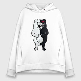 Женское худи Oversize хлопок с принтом MONOKUMA в Петрозаводске, френч-терри — 70% хлопок, 30% полиэстер. Мягкий теплый начес внутри —100% хлопок | боковые карманы, эластичные манжеты и нижняя кромка, капюшон на магнитной кнопке | anime | bear | black  white | danganronpa | kurokuma | monodam | monokuma | monomi | monotaro | pink | rabbit | school | shirokuma | аниме | главарь | мoноми | монокума | черно белый | школа