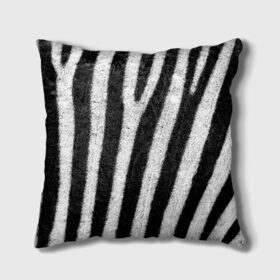 Подушка 3D с принтом Zebra Skin в Петрозаводске, наволочка – 100% полиэстер, наполнитель – холлофайбер (легкий наполнитель, не вызывает аллергию). | состоит из подушки и наволочки. Наволочка на молнии, легко снимается для стирки | Тематика изображения на принте: animal | black | black white | pattern. | skin | streaks | texture | white | zebra | белый | животное | животные | зебра | полосы | текстура | узор | чёрно белые | чёрный