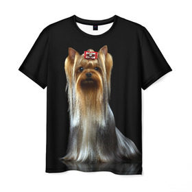 Мужская футболка 3D с принтом Йоркширский терьер в Петрозаводске, 100% полиэфир | прямой крой, круглый вырез горловины, длина до линии бедер | animal | barrette | breed | cute | dog | funny | muzzle | small | terrier | yorkshire | животное | забавный | заколка | йоркширский | маленький | милый | порода | смешной | собака | терьер
