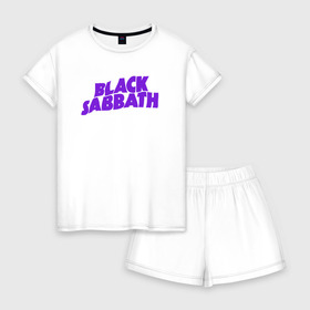 Женская пижама с шортиками хлопок с принтом black sabbath в Петрозаводске, 100% хлопок | футболка прямого кроя, шорты свободные с широкой мягкой резинкой | black sabbath | black sabbath альбомы | black sabbath песня | black sabbaths | black sabbaths paranoid | rock | блэк саббат | блэк саббат слушать | рок