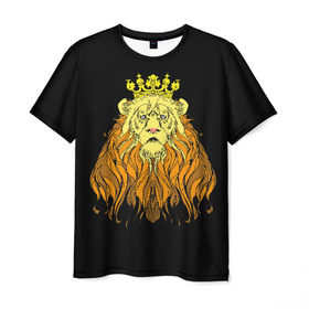 Мужская футболка 3D с принтом Лев в Петрозаводске, 100% полиэфир | прямой крой, круглый вырез горловины, длина до линии бедер | Тематика изображения на принте: animal | beast | crown | king | lion | mane | muzzle | orange | view | yellow | взгляд | грива | желтый | животное | зверь | корона | лев | оранжевый | царь