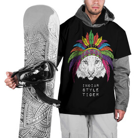 Накидка на куртку 3D с принтом Indian style tiger в Петрозаводске, 100% полиэстер |  | animal | ethnic | feathers | multicolored | muzzle | predator | tiger | животное | перья | разноцветный | тигр | этнический