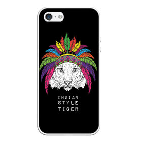 Чехол для iPhone 5/5S матовый с принтом Indian style tiger в Петрозаводске, Силикон | Область печати: задняя сторона чехла, без боковых панелей | animal | ethnic | feathers | multicolored | muzzle | predator | tiger | животное | перья | разноцветный | тигр | этнический