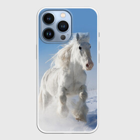 Чехол для iPhone 13 Pro с принтом Белый скакун в Петрозаводске,  |  | animal | beautiful | gloss | horse | mane | mustang | muzzle | nature | snow | white | wild | winter | белый | грива | дикий | животное | зима | конь | красивый | лоск | лошадь | мустанг | природа | скакун | снег