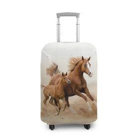 Чехол для чемодана 3D с принтом Лошадь с жеребенком в Петрозаводске, 86% полиэфир, 14% спандекс | двустороннее нанесение принта, прорези для ручек и колес | animal | baby | beautiful | brown | desert | foal | horse | mustang | nature | wild | дикий | жеребенок | животное | конь | коричневый | красивый | лошадь | малыш | мустанг | природа | пустыня | скакун