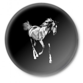 Значок с принтом Конь вороной в Петрозаводске,  металл | круглая форма, металлическая застежка в виде булавки | Тематика изображения на принте: 