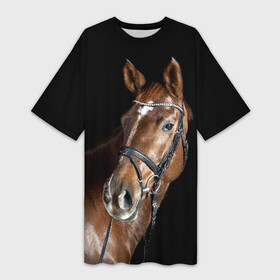 Платье-футболка 3D с принтом Гнедая лошадь в Петрозаводске,  |  | animal | beautiful | black | brown | eyes | gloss | horse | look | muscles | muzzle | portrait | взгляд | глаза | гнедая | животное | конь | коричневый | красивый | лоск | лошадь | мускулы | портрет | скакун | черный