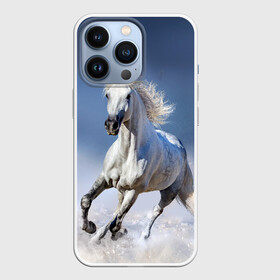 Чехол для iPhone 13 Pro с принтом Белая лошадь в Петрозаводске,  |  | animal | beautiful | gloss | horse | mane | mustang | muzzle | nature | snow | white | wild | winter | белый | грива | дикий | животное | зима | конь | красивый | лоск | лошадь | мустанг | природа | скакун | снег