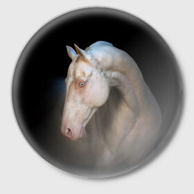 Значок с принтом Белая лошадь в Петрозаводске,  металл | круглая форма, металлическая застежка в виде булавки | animal | black | breed | horse | muscle | muzzle | strength | unusual | white | белый | животное | конь | лошадь | мышцы | необычный | порода | сила | скакун