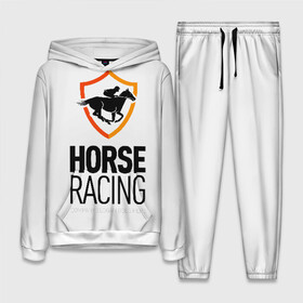 Женский костюм 3D (с толстовкой) с принтом Horse racing в Петрозаводске,  |  | animal | black | emblem | horse | rider | riding | slogan | sport | text | white | белый | езда | животное | конь | лошадь | наездник | слоган | спорт | текст | черный | эмблема