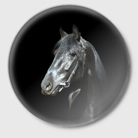 Значок с принтом Конь вороной в Петрозаводске,  металл | круглая форма, металлическая застежка в виде булавки | Тематика изображения на принте: 