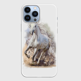 Чехол для iPhone 13 Pro Max с принтом Белая лошадь в Петрозаводске,  |  | animal | beautiful | drawing | horse | mane | muzzle | nature | white | wild | белый | грива | дикий | животное | конь | красивый | лошадь | природа | рисунок | скакун