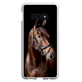 Чехол для Samsung S10E с принтом Гнедая лошадь в Петрозаводске, Силикон | Область печати: задняя сторона чехла, без боковых панелей | animal | beautiful | black | brown | eyes | gloss | harness | horse | look | muzzle | взгляд | глаза | гнедая | животное | конь | коричневый | красивый | лоск | лошадь | сбруя | скакун | черный